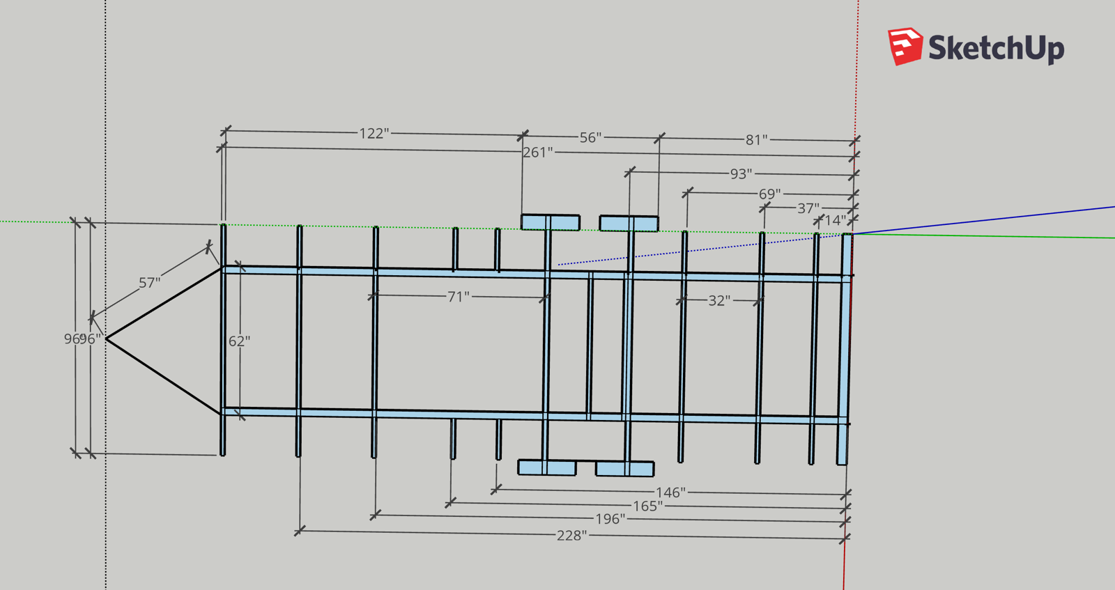 Dimensioned plan of the mobile lounge trailer